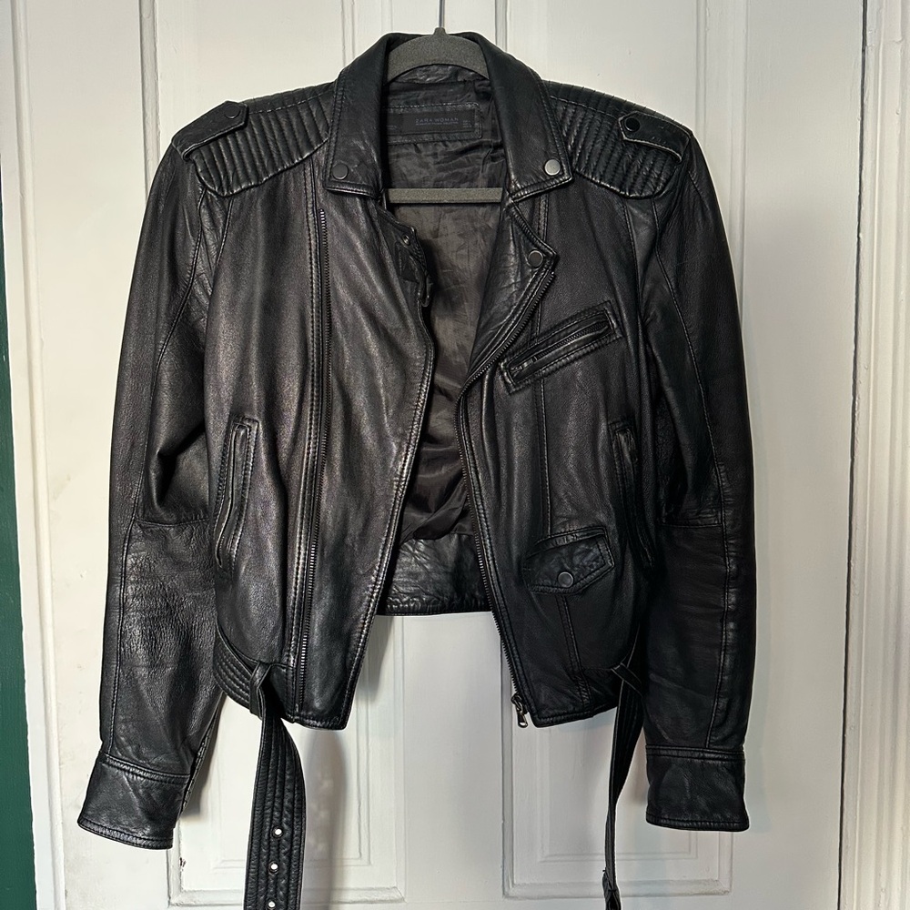 Zara black leather bomber from ~2000.